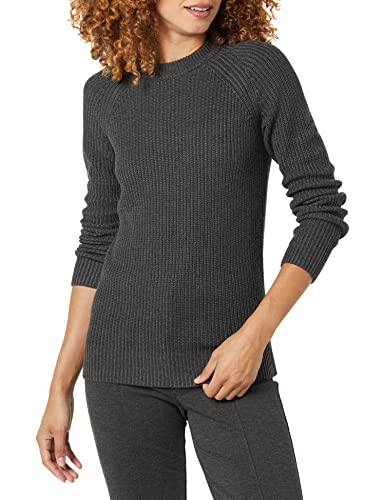 Amazon Aware Damen Gerippter Pullover mit Rundhalsausschnitt (in Übergröße erhältlich), Dunkelgrau Meliert, L von Amazon Aware