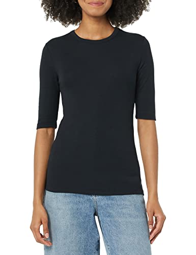 Amazon Aware Damen Geripptes T-Shirt aus Modal mit ellenbogenlangen Ärmeln und Rundhalsausschnitt (in Übergröße erhältlich), Schwarz, 3XL Große Größen von Amazon Aware