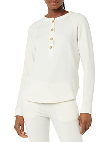 Amazon Aware Damen Henley-Sweatshirt aus Fleece mit langen Ärmeln (in Übergröße erhältlich), Elfenbein, L von Amazon Aware