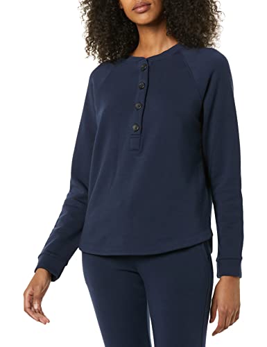 Amazon Aware Damen Henley-Sweatshirt aus Fleece mit langen Ärmeln (in Übergröße erhältlich), Marineblau, XXL von Amazon Aware