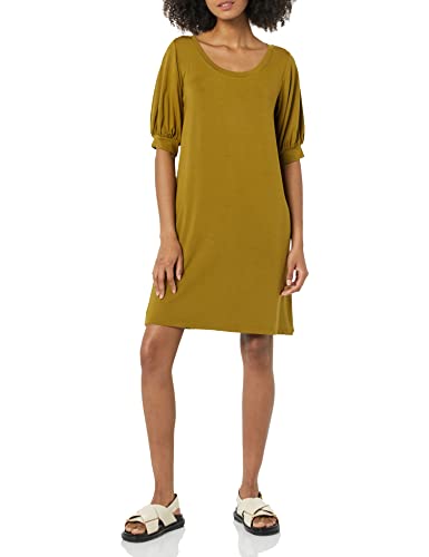 Amazon Aware Damen T-Shirt-Kleid aus Modal mit ellenbogenlangen Puffärmeln (in Übergröße erhältlich), Khakibraun, XL von Amazon Aware