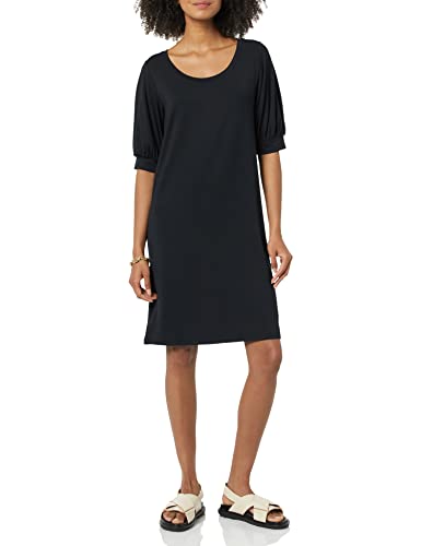 Amazon Aware Damen T-Shirt-Kleid aus Modal mit ellenbogenlangen Puffärmeln (in Übergröße erhältlich), Schwarz, M von Amazon Aware