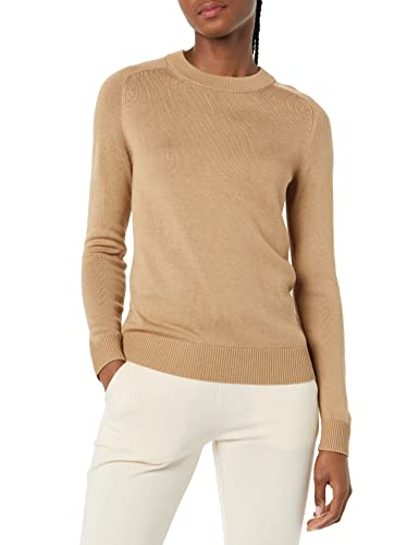 Amazon Aware Damen Pullover mit Rundhalsausschnitt aus Pointelle (in Übergröße erhältlich), Kamelbraun Meliert, M von Amazon Aware