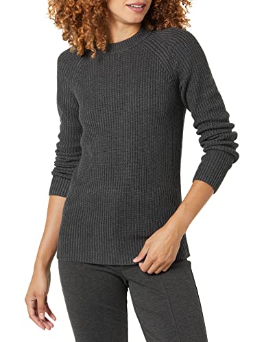 Amazon Aware Damen Gerippter Pullover mit Rundhalsausschnitt (in Übergröße erhältlich), Dunkelgrau Meliert, XS von Amazon Aware