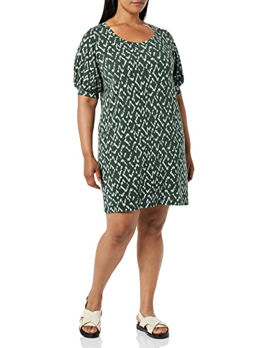 Amazon Aware Damen T-Shirt-Kleid aus Modal mit ellenbogenlangen Puffärmeln (in Übergröße erhältlich), Olivgrün Tier, L von Amazon Aware