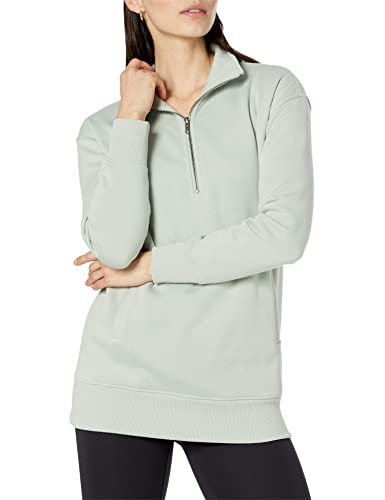 Amazon Aware Damen Tunika-Sweatshirt mit halbem Reißverschluss in lockerer Passform (in Übergröße erhältlich), Helles Salbeigrün, M von Amazon Aware