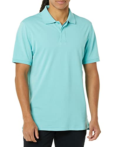 Amazon Aware Herren Leichtes Kurzarm-Poloshirt aus Baumwollpikee, Aquablau, L von Amazon Aware