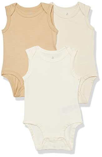 Amazon Essentials Unisex Baby Ärmelloser Body aus Baumwoll-Stretchjersey (zuvor Amazon Aware), 3er-Pack, Neutrale Farben, 0 Monate von Amazon Essentials