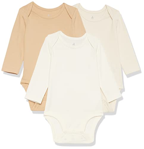 Amazon Essentials Unisex Baby Langärmliger Body aus Baumwoll-Stretchjersey (zuvor Amazon Aware), 3er-Pack, Hellbeige/Hellbronze/Weiß, 0-3 Monate von Amazon Essentials