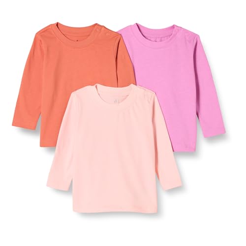 Amazon Essentials Unisex Baby Langärmliges T-Shirt aus Bio-Baumwolle (zuvor Amazon Aware), 3er-Pack, Rosa, 6-9 Monate von Amazon Essentials