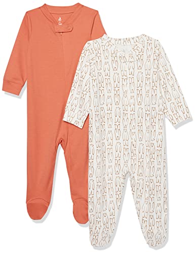 Amazon Essentials Unisex Baby Strampler mit Füßen aus Bio-Baumwolle (zuvor Amazon Aware), 2er-Pack, Bärenaufddruck, 0-3 Monate von Amazon Essentials