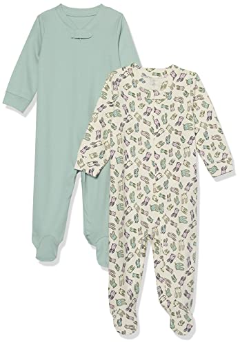 Amazon Essentials Unisex Baby Strampler mit Füßen aus Bio-Baumwolle (zuvor Amazon Aware), 2er-Pack, Aufdruck/Kaninchen, 0-3 Monate von Amazon Essentials