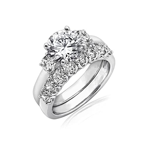 Amazon Collection Sterling Silver Platinum-Plated Zirconia Three Stone Ring, Size 8 von Amazon Essentials