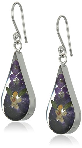 Amazon Collection Sterling Silver Pressed Flower Purple Teardrop Earrings, 18" von Amazon Essentials