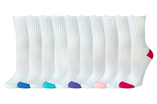 Amazon Essentials Damen Leicht Gepolsterte Crew-Socken aus Baumwolle, 10 Paar, Weiß, 36-39.5 von Amazon Essentials