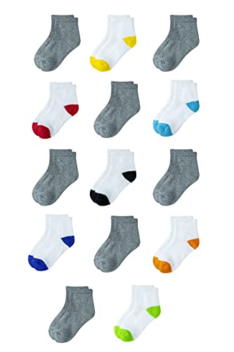 Amazon Essentials Unisex Kinder Knöchelsocken aus Baumwolle, 14 Paar, Weiß/Grau, 2-3 Jahre von Amazon Essentials