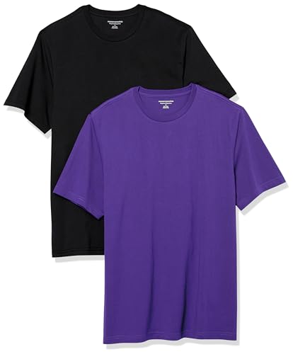 Amazon Essentials Herren Kurzärmeliges T-Shirt mit Rundhalsausschnitt aus Baumwolle – Regular Fit, 2er-Pack, Dunkelpurpur/Schwarz, XS von Amazon Essentials