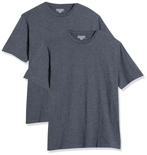 Amazon Essentials Herren T-Shirt mit kurzen Ärmeln und Rundhalsausschnitt in normaler Passform, 2er-Pack, Dunkelgrau Meliert, S von Amazon Essentials