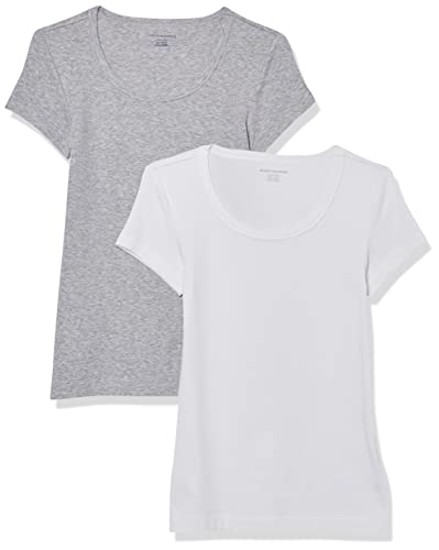 Amazon Essentials Damen T-Shirt mit Flügelärmeln und U-Ausschnitt in schmaler Passform, 2er-Pack, Weiß/Hellgrau Meliert, XXL von Amazon Essentials