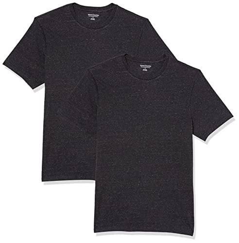 Amazon Essentials Herren Kurzärmeliges T-Shirt mit Rundhalsausschnitt, Schmale Passform, 2er-Pack, Dunkelgrau Meliert, S von Amazon Essentials