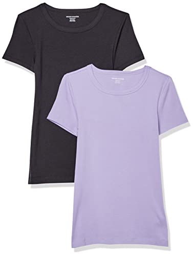 Amazon Essentials Damen Kurzärmeliges T-Shirt mit Rundhalsausschnitt, Schmale Passform, 2er-Pack, Schwarz/Lavendel, XS Amazon Essentials Damen Kurzärmeliges T-Shirt mit Rundhalsausschnitt, Schmale Passform, 2er-Pack, Schwarz/Lavendel, XS von Amazon Essentials