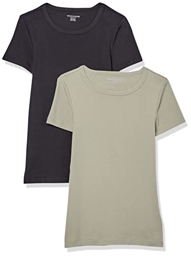 Amazon Essentials Damen Kurzärmeliges T-Shirt mit Rundhalsausschnitt, Schmale Passform, 2er-Pack, Schwarz/Salbeigrün, XS Amazon Essentials Damen Kurzärmeliges T-Shirt mit Rundhalsausschnitt, Schmale Passform, 2er-Pack, Schwarz/Salbeigrün, XS von Amazon Essentials