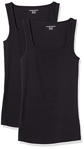 Amazon Essentials Damen Tanktop mit schmaler Passform und quadratischem Ausschnitt, 2er-Pack, Schwarz, XS von Amazon Essentials