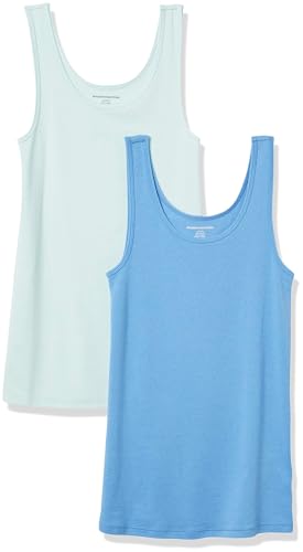 Amazon Essentials Damen Tanktop schlanke Passform, 2er-Pack, Aquablau/Französisch Blau, M von Amazon Essentials