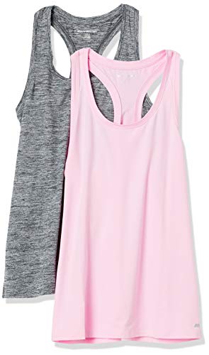 Amazon Essentials Damen Tech Stretch Racerback-Tanktop (Erhältlich In Übergröße), 2er-Pack, Hellrosa/Schwarz Space-dye, L von Amazon Essentials