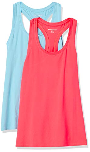 Amazon Essentials Damen Leichtes Racerback-Tanktop Aus Schnelltrocknendem Funktionsstretch (Auch In Plus Size Erhältlich), 2er-Pack, Neonrosa/Blau, XL von Amazon Essentials