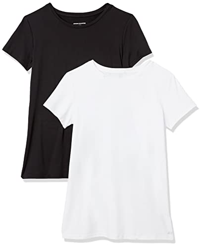 Amazon Essentials Damen Kurzärmliges Tech-Stretch-T-Shirt mit Rundhalsausschnitt (in Übergröße erhältlich), 2er-Pack, Schwarz/Weiß, XL von Amazon Essentials