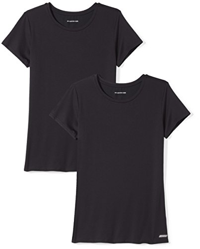 Amazon Essentials Damen Active Quick Dry Tech Stretch Kurzarm-T-Shirt mit Rundhalsausschnitt (in Übergröße erhältlich), 2er-Pack, Schwarz, XL von Amazon Essentials