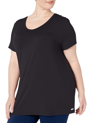 Amazon Essentials Damen Kurzärmeliges T-Shirt mit V-Ausschnitt aus Tech-Stretch-Stoff - Auslauffarben, 2er-Pack, Schwarz, S von Amazon Essentials