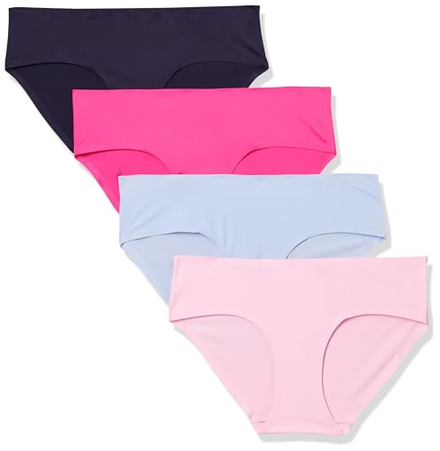 Amazon Essentials Damen Hipster-Unterwäsche nahtlos verklebt elastisch, 4er-Pack, Blau/Rosa, 44 von Amazon Essentials