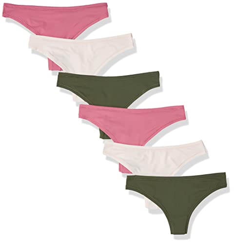 Amazon Essentials Damen Tanga-Unterwäsche (in Übergröße erhältlich), 6er-Pack, Dunkles Armeegrün/Rosé/Sanftrosa, 34 von Amazon Essentials