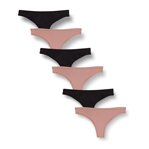 Amazon Essentials Damen Tanga-Unterwäsche (in Übergröße erhältlich), 6er-Pack, Schwarz/Staubrosa, 38 von Amazon Essentials