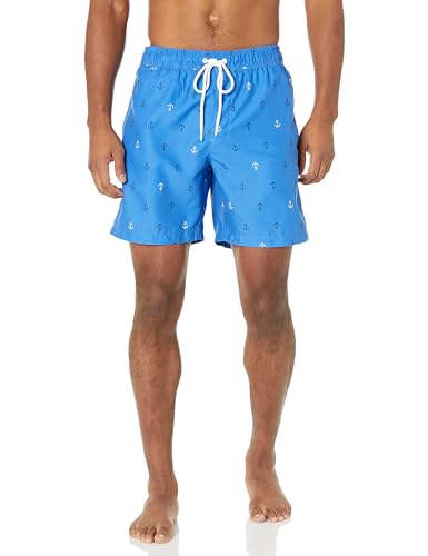 Amazon Essentials Herren 18cm Badehose mit Netzfutter, Taschen und Kordelzugverschluss, Blau Ankermuster, M von Amazon Essentials