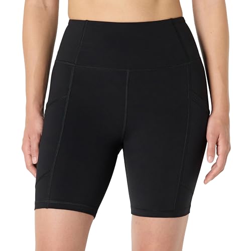 Amazon Essentials Damen Total Train Hohe Leibhöhe, 18cm Fahrradshorts mit Taschen, Schwarz, L von Amazon Essentials