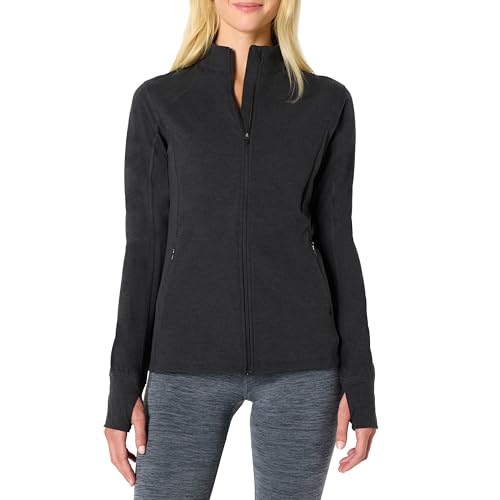 Amazon Essentials AE - Active Damen Superweiche Stretch-Jacke mit durchgehendem Reißverschluss, Schwarz Space-dye, XXL von Amazon Essentials