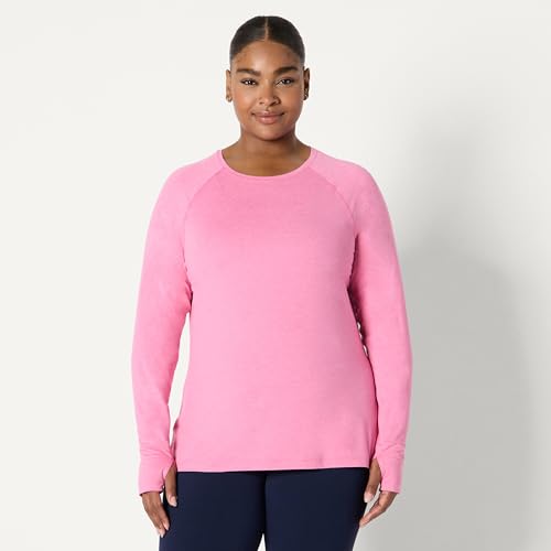 Amazon Essentials AE - Active Damen Superweiches Stretch-Performance-Langarm-Shirt mit Rundhalsausschnitt, Rosa Space-dye, S von Amazon Essentials