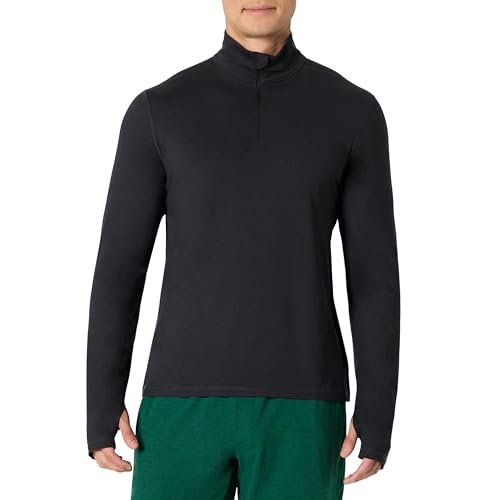 Amazon Essentials AE - Active Herren Superweicher Performance-Strickpullover mit Viertelreißverschluss, Schwarz Space-dye, M von Amazon Essentials