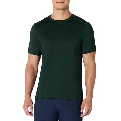 Amazon Essentials Herren Kurzärmeliges Tech-Stretch-T-Shirt, Dunkelgrün, XS von Amazon Essentials