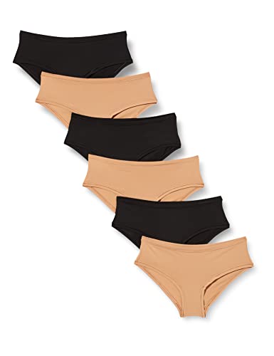 Amazon Essentials Damen Hipster, Unterwäsche (in Übergröße erhältlich), 6er-Pack, Gewaschene Bronze/Schwarz, 38 von Amazon Essentials