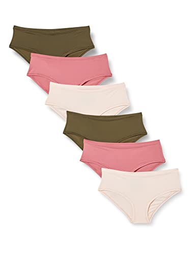 Amazon Essentials Damen Hipster, Unterwäsche (in Übergröße erhältlich), 6er-Pack, Dunkles Khakigrün/Mauve/Zartrosa, 42 von Amazon Essentials