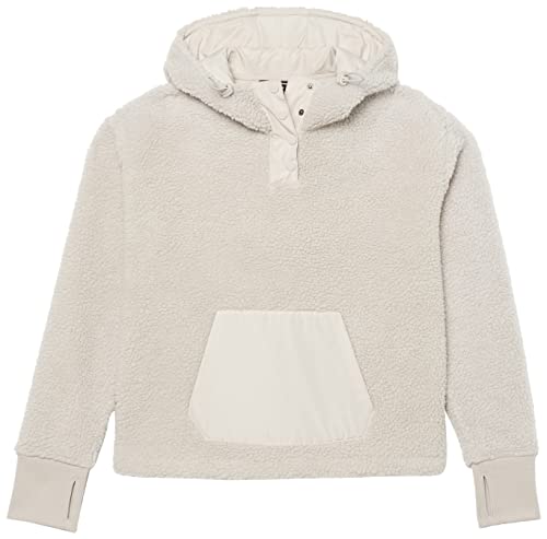 Amazon Essentials Damen Teddy-Fleece-Jacke mit Viertel-Knopfleiste und Kapuze, Hellgrau, XL von Amazon Essentials