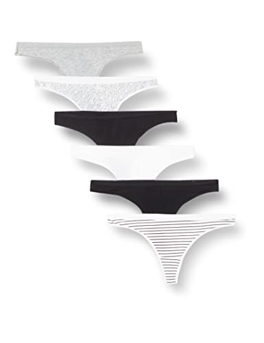 Amazon Essentials Damen Tanga-Unterwäsche Baumwolle, 6er-Pack, Heide/Mehrfarbig/Punkte/Streifen, 42 von Amazon Essentials