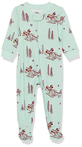 Amazon Essentials Disney | Marvel | Star Wars Unisex Baby Eng anliegender Pyjama aus Baumwolle mit Fuß, Mickey Winter - Baby Snug-fit, 0-3 Monate von Amazon Essentials