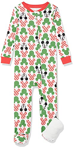 Amazon Essentials Disney | Marvel | Star Wars Unisex Baby Eng anliegender Pyjama aus Baumwolle mit Fuß, Mickey Holiday - Footed Sleeper, 24 Monate von Amazon Essentials