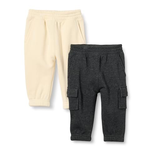 Amazon Essentials Baby Jungen Cargo-Jogginghose, 2er-Pack, Beige/Dunkelgrau, 12 Monate von Amazon Essentials
