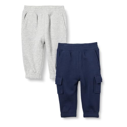 Amazon Essentials Baby Jungen Cargo-Jogginghose, 2er-Pack, Hellgrau Meliert/Marineblau, 0-3 Monate von Amazon Essentials